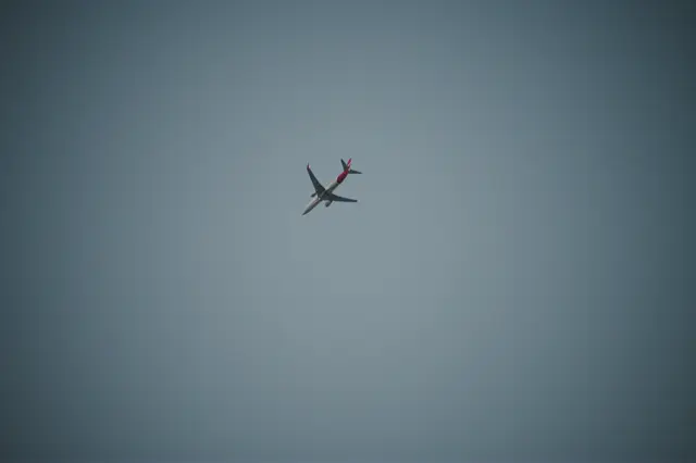 Plane flying far away, shot from underneath